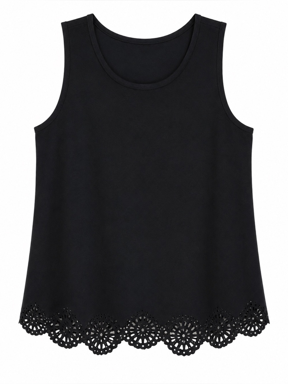LOFT Black Sleeveless Tank Top Scalloped Eyelet Hem Women’s Medium